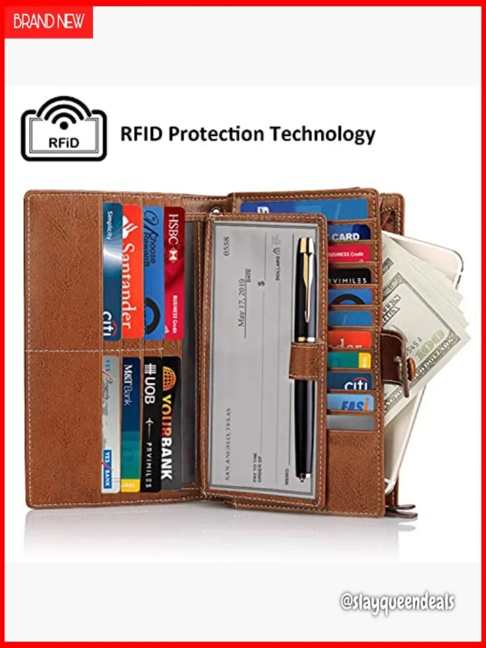 Large RFID Blocking Leather Zip Around Clutch Wristlet Phone Organizer